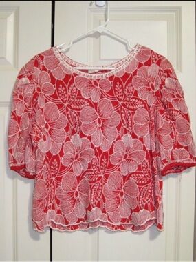 NWT Anthropologie Solitaire Scarlet and Ivory Floral Blouse
